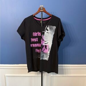 Xersion Black Tee with Pink Graphic